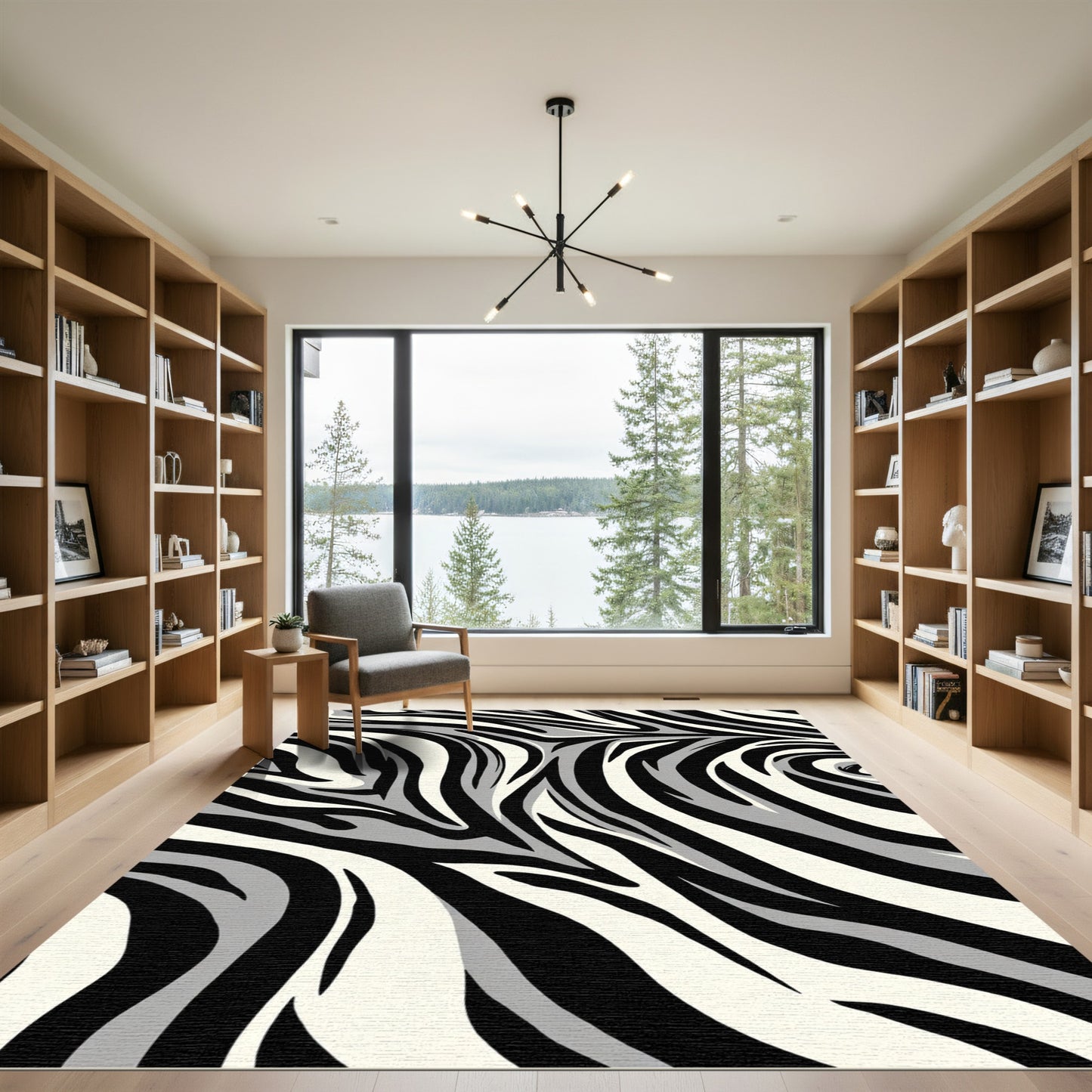 Monochromatic Zebra Stripes Swirl Rug