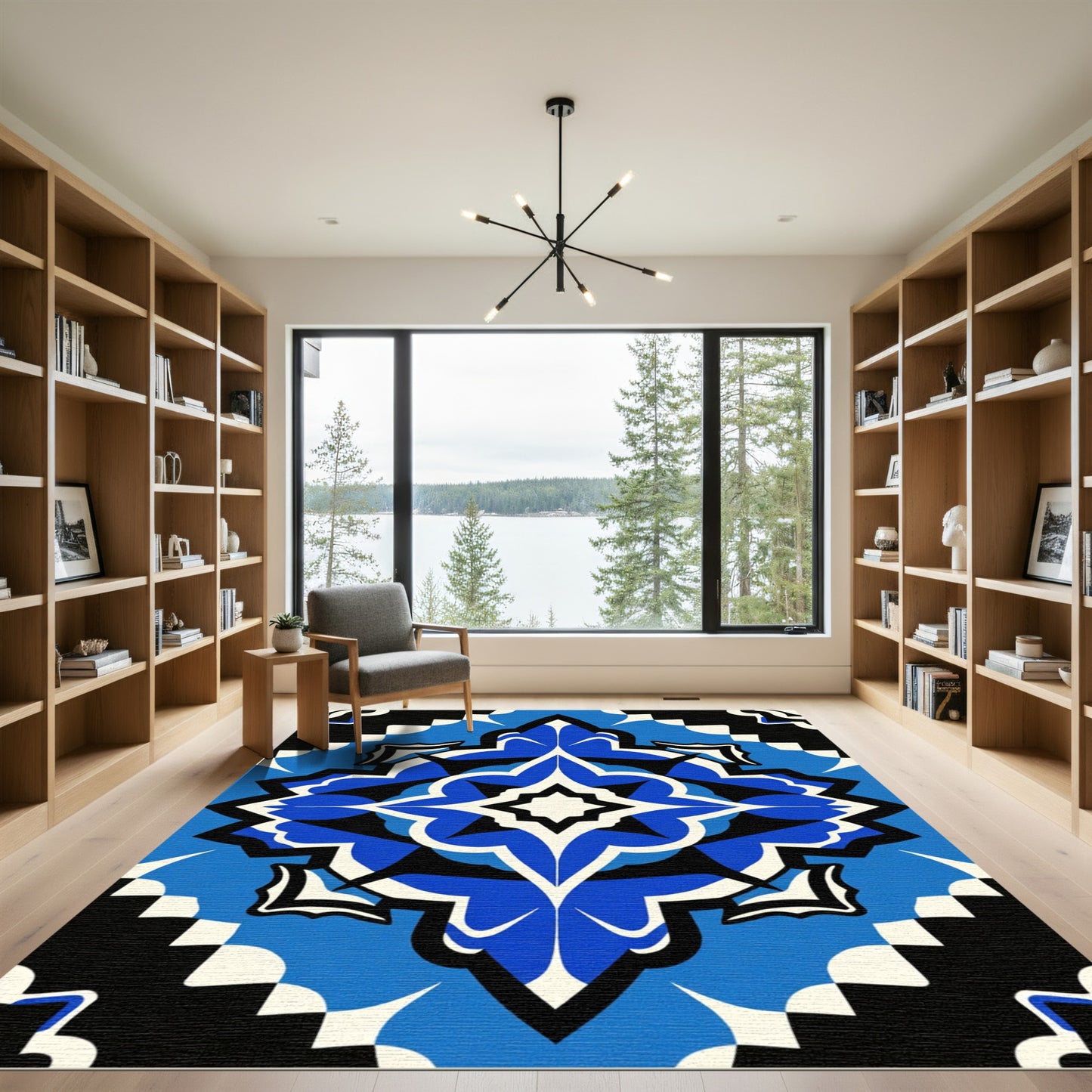 Bold Cobalt Blue Geometric Star Rug