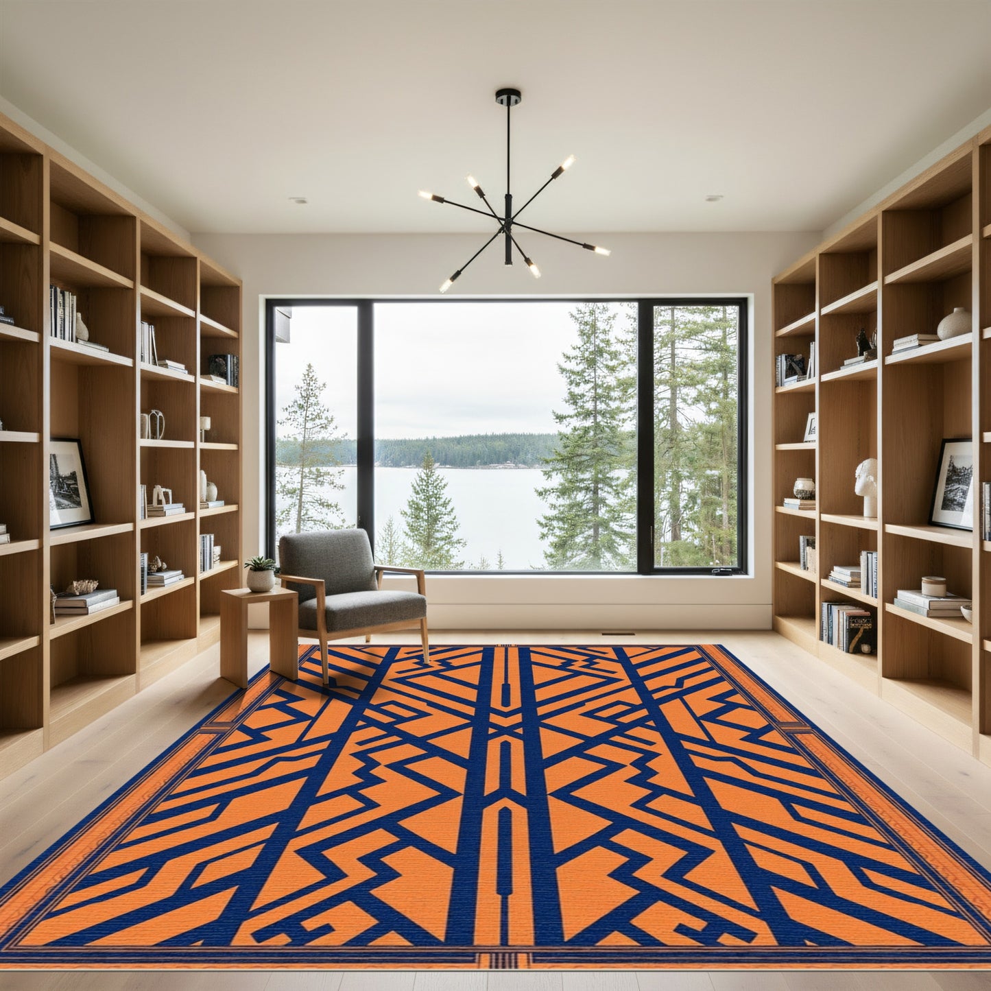 Ornate Blue Geometric Art Deco Composition Rug