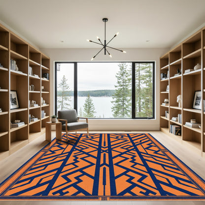 Ornate Blue Geometric Art Deco Composition Rug