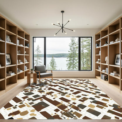 Brown Ochre Geometric Jagged Overlay Rug