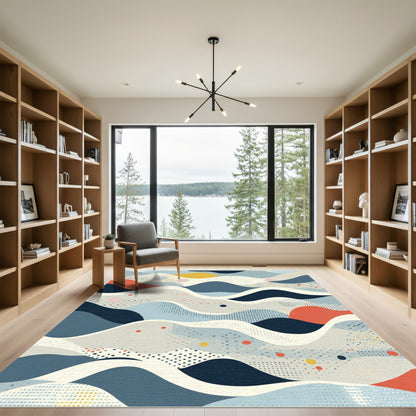 Mid Century Coral Blue Dot Landscape Rug