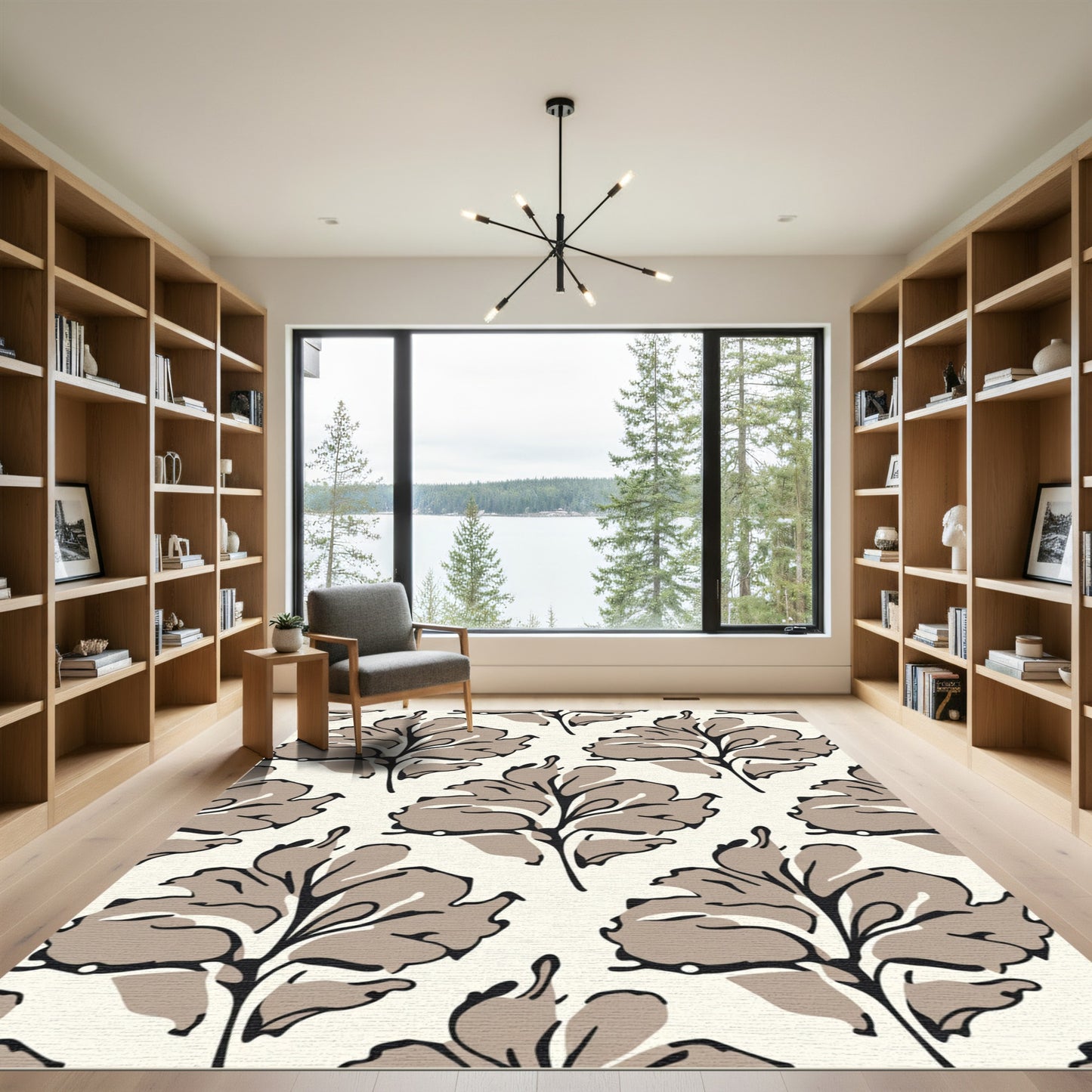 Taupe Leaf Branch Art Rug