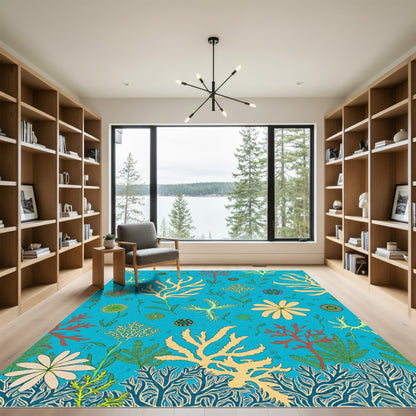 Ocean Coral Garden In Blue Rug