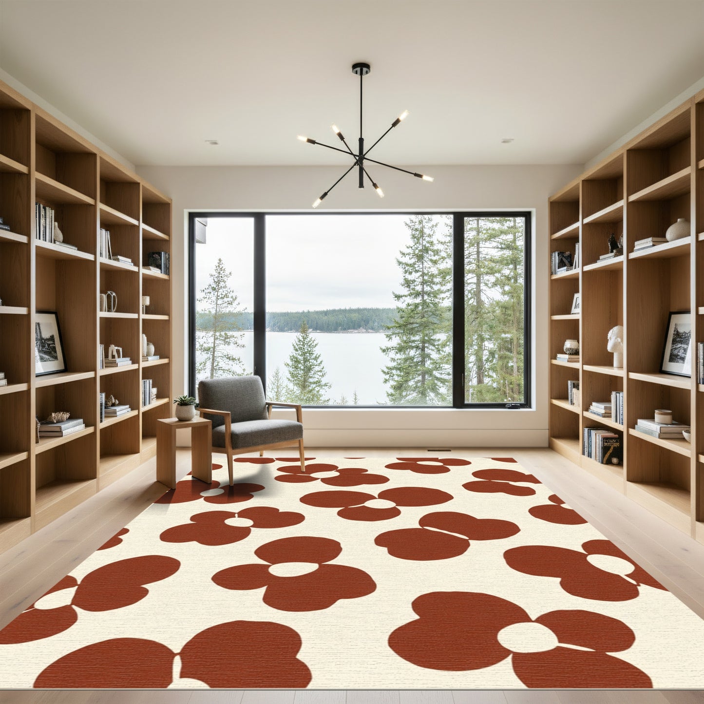 Retro Brown Floral Petal Scatter Rug