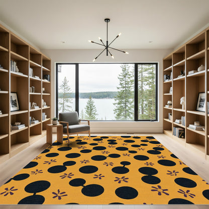 Orange Black Polka Dot Flower Area Rug