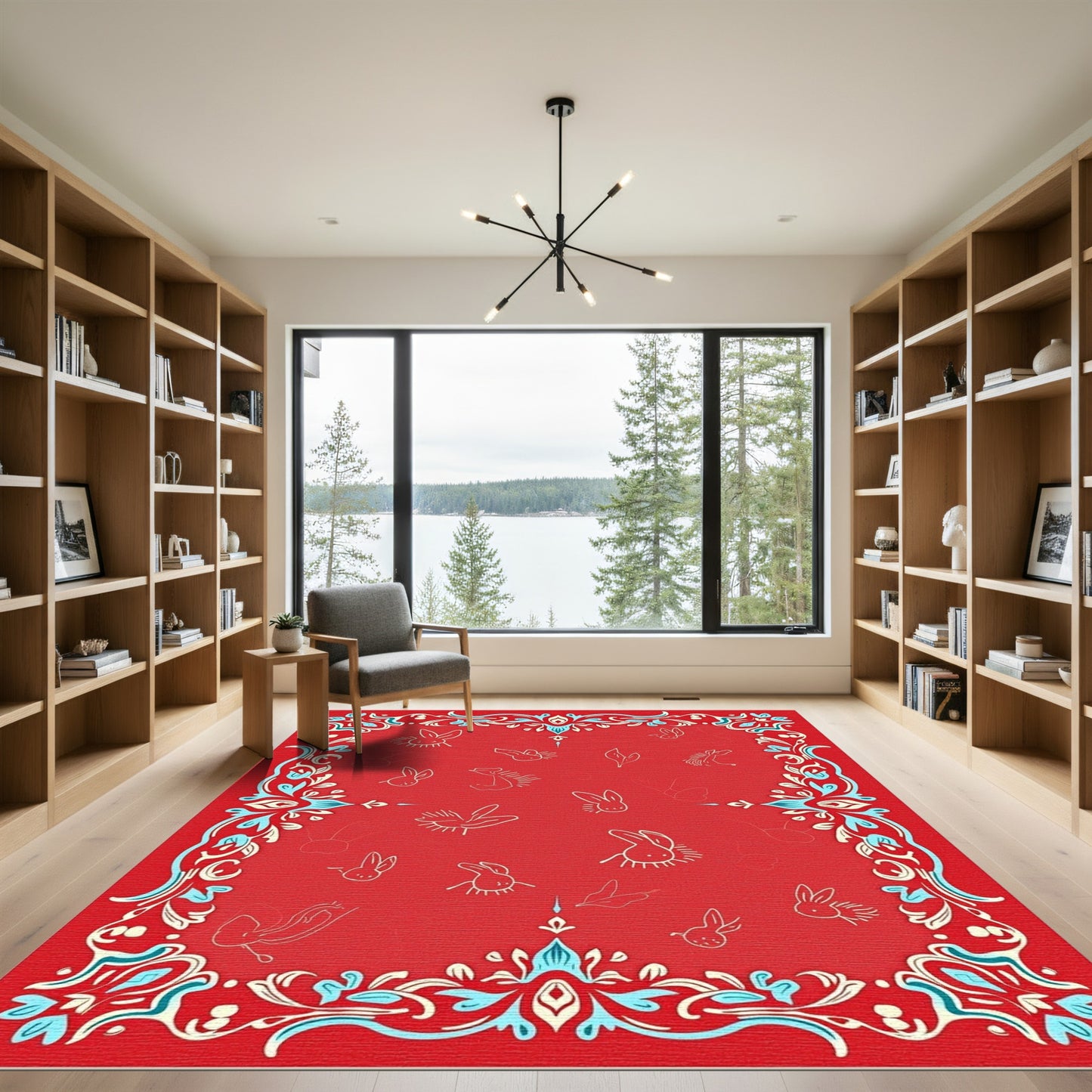 Red White Blue Bunny Border Rug