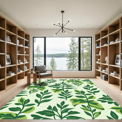 Emerald Green Foliage Botanical Print Rug