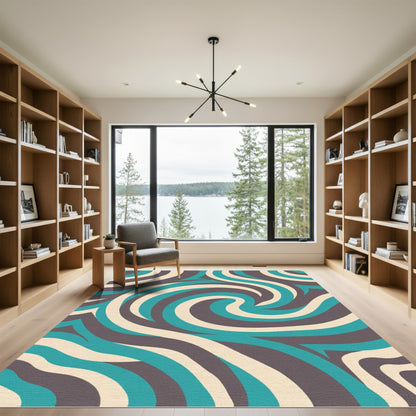Bold Teal Cream Swirl Rug