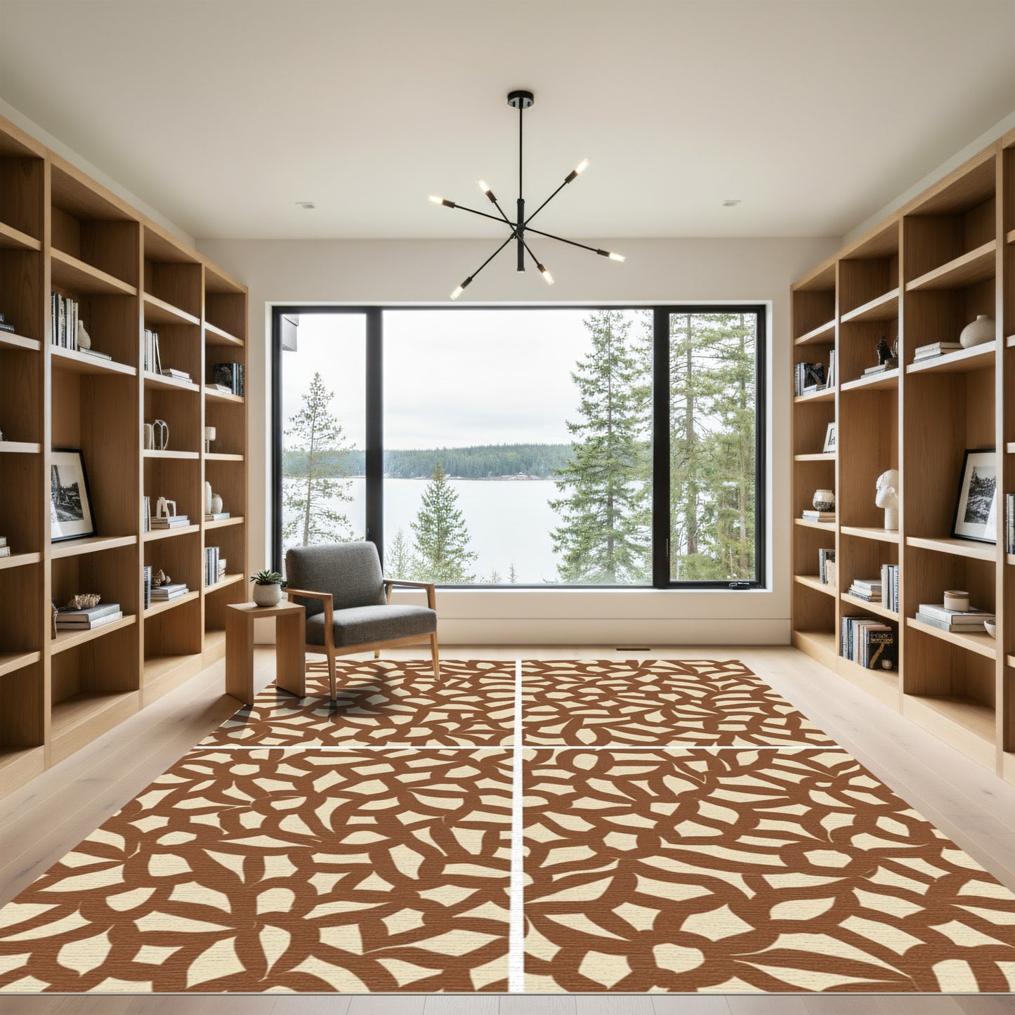Brown Tan Abstract Floral Swirl Rug