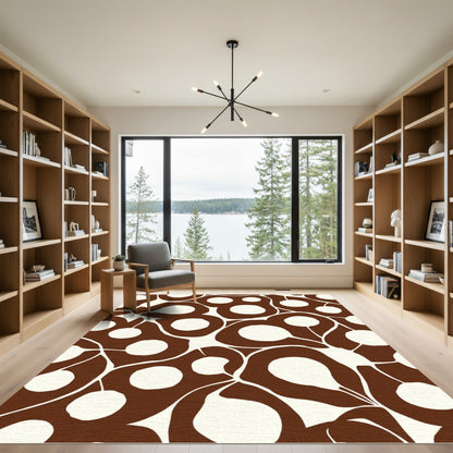 Brown White Abstract Organic Shapes Rug