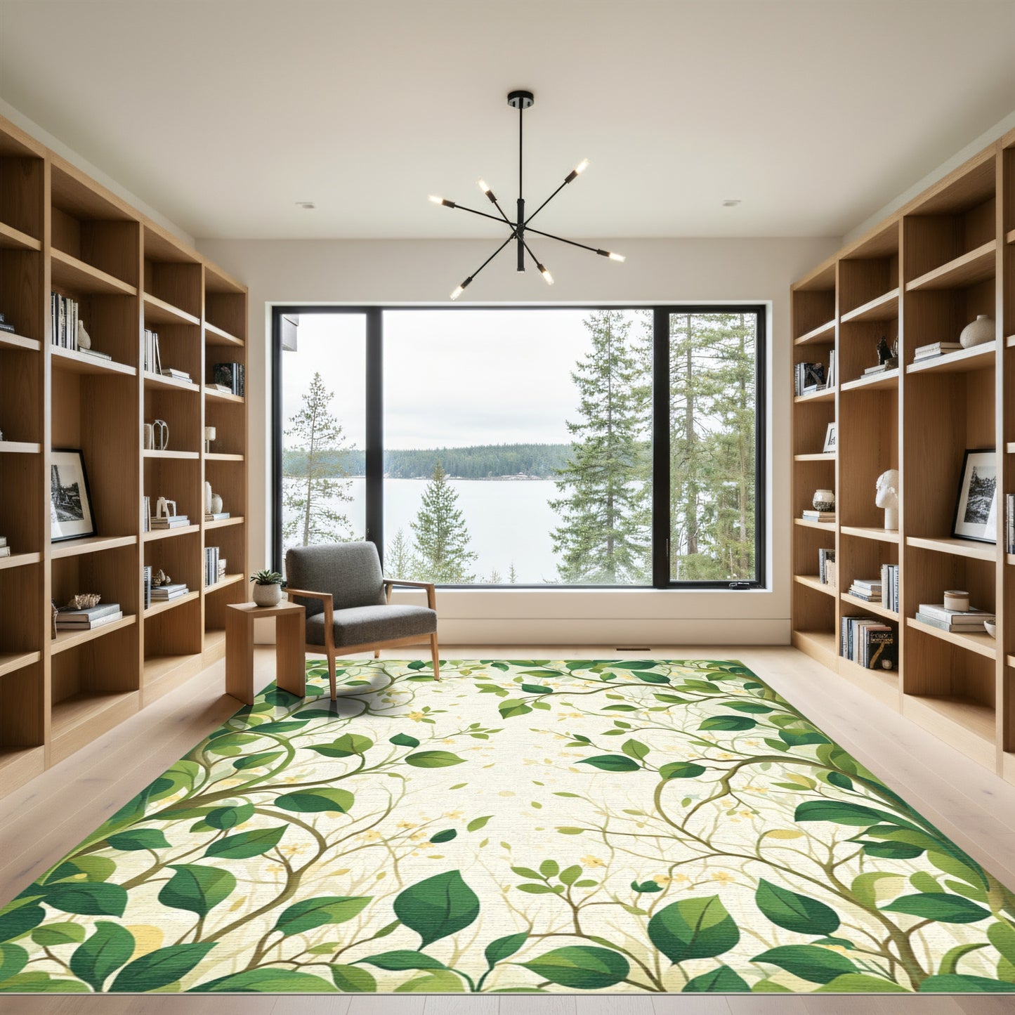 Vibrant Green Vine Blossom Canopy Rug