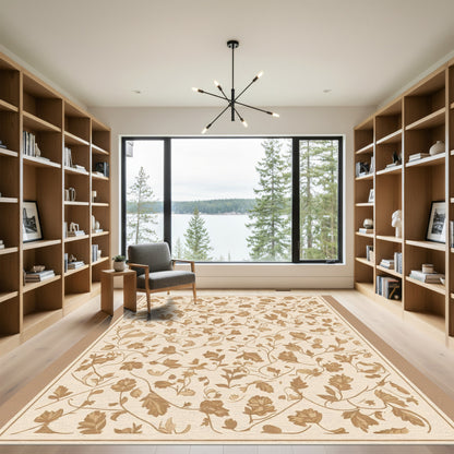 Neutral Beige Delicate Floral Swirls Rug