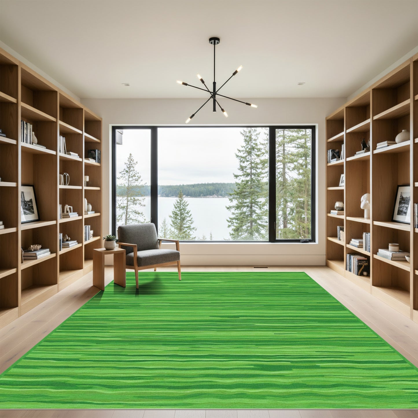 Verdant Green Textured Stripe Rug