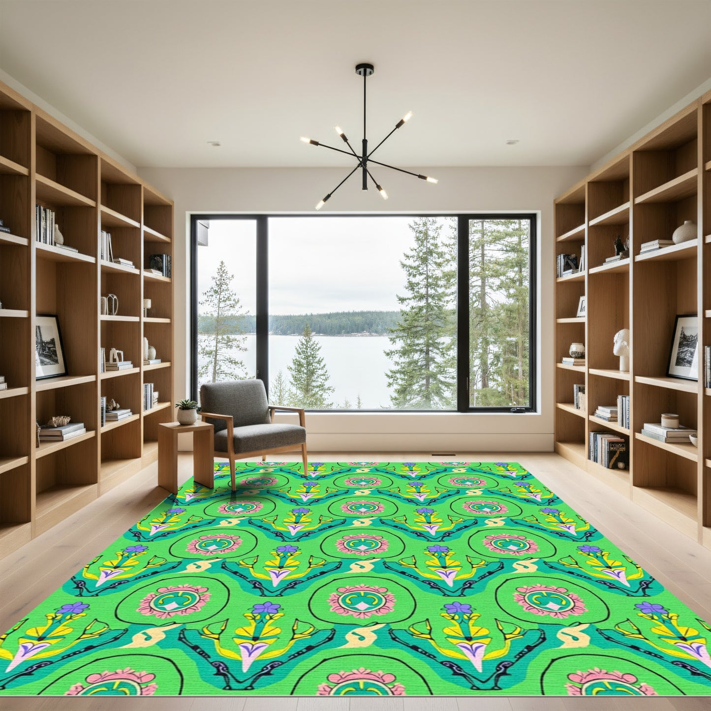 Green Floral Medallion Geometric Rug
