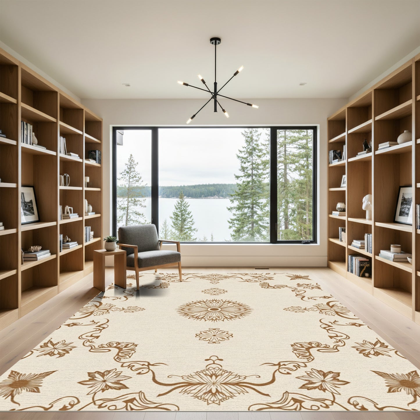 Brown Floral Medallion Border Arrangement Rug