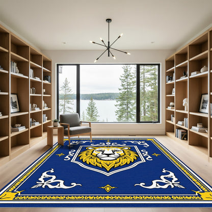 Bold Royal Blue Lion Crest Rug