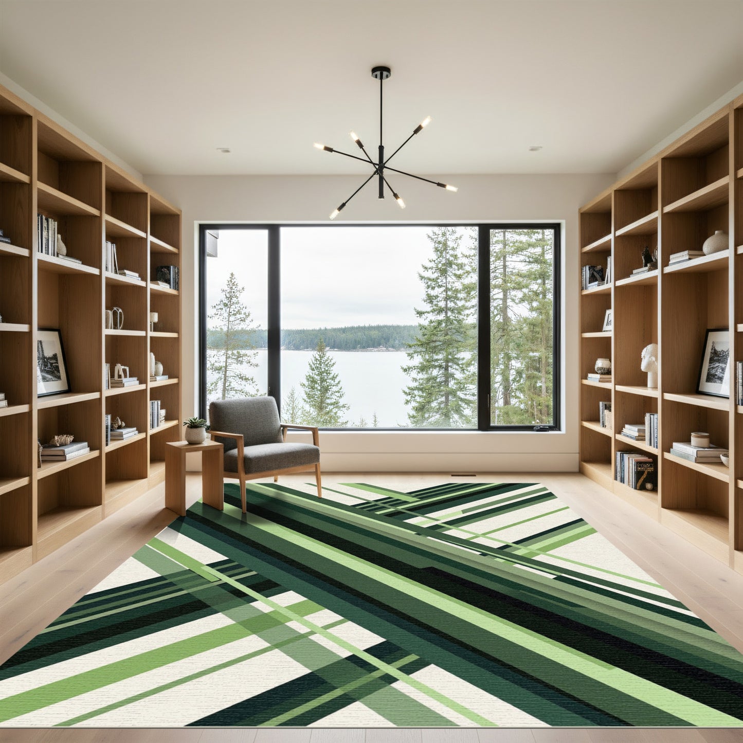 Forest Green Geometric Diagonal Stripes Rug
