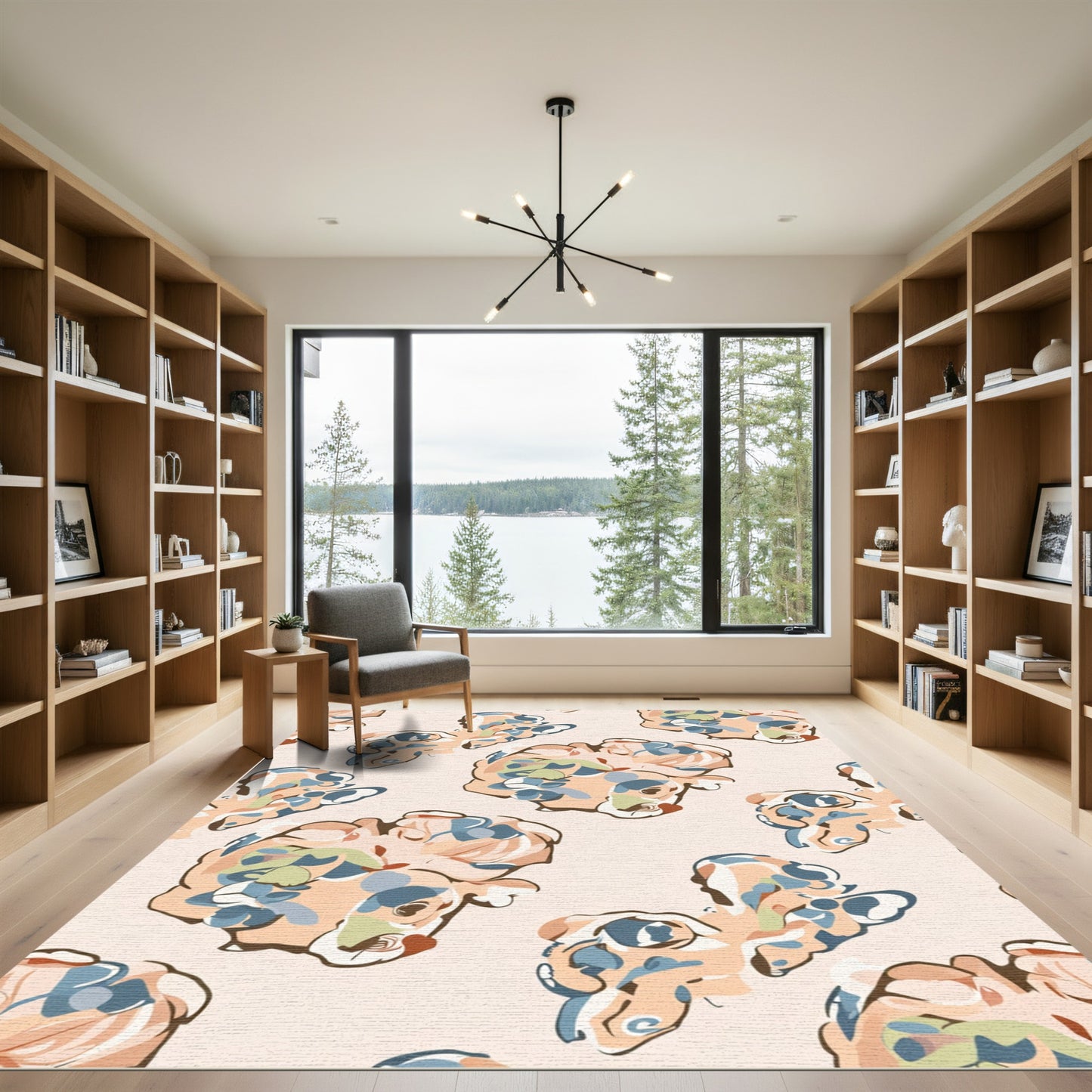 Abstract Peach Blue Organic Blooms Rug