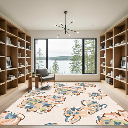 Abstract Peach Blue Organic Blooms Rug