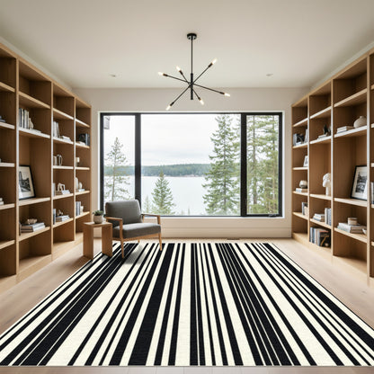 Cream Black Vertical Stripe Rug