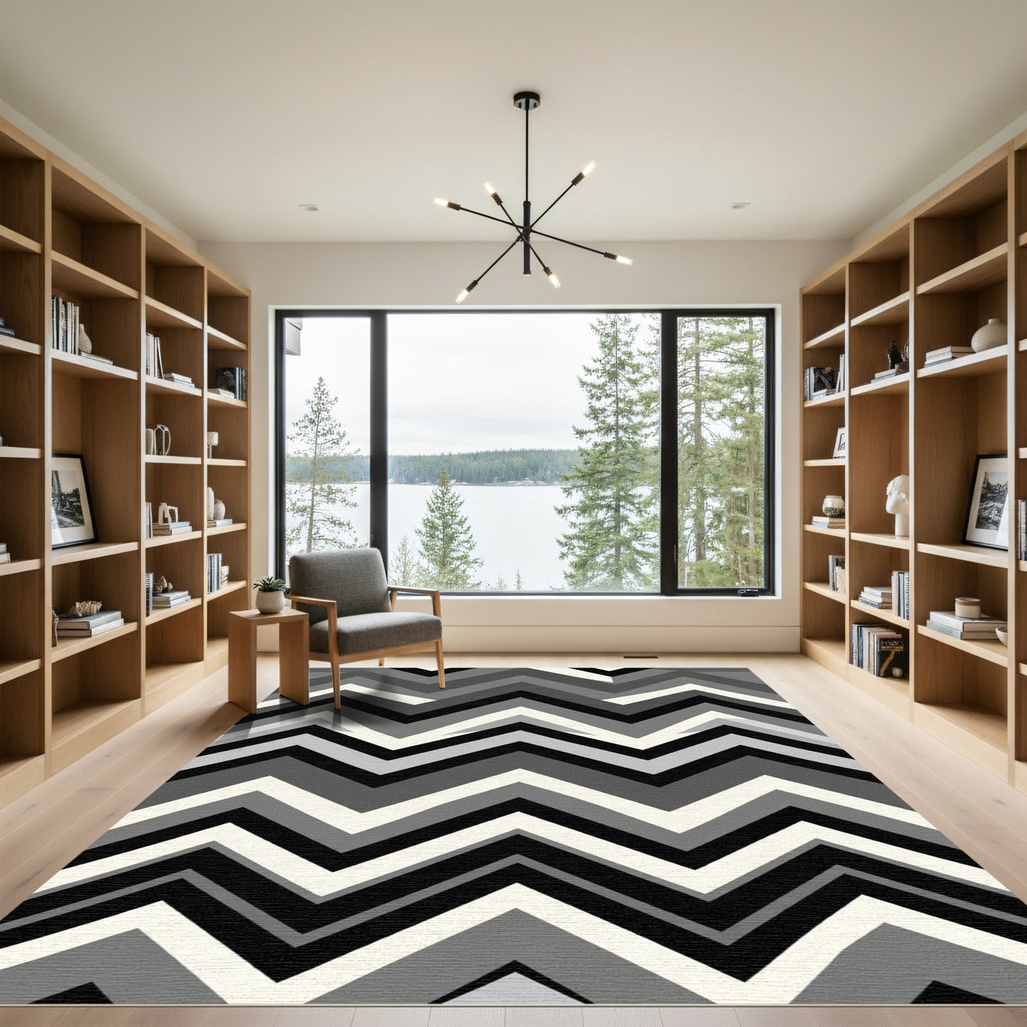 Monochromatic Gray Chevron Zigzag Rug