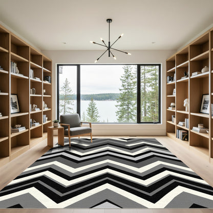 Monochromatic Gray Chevron Zigzag Rug