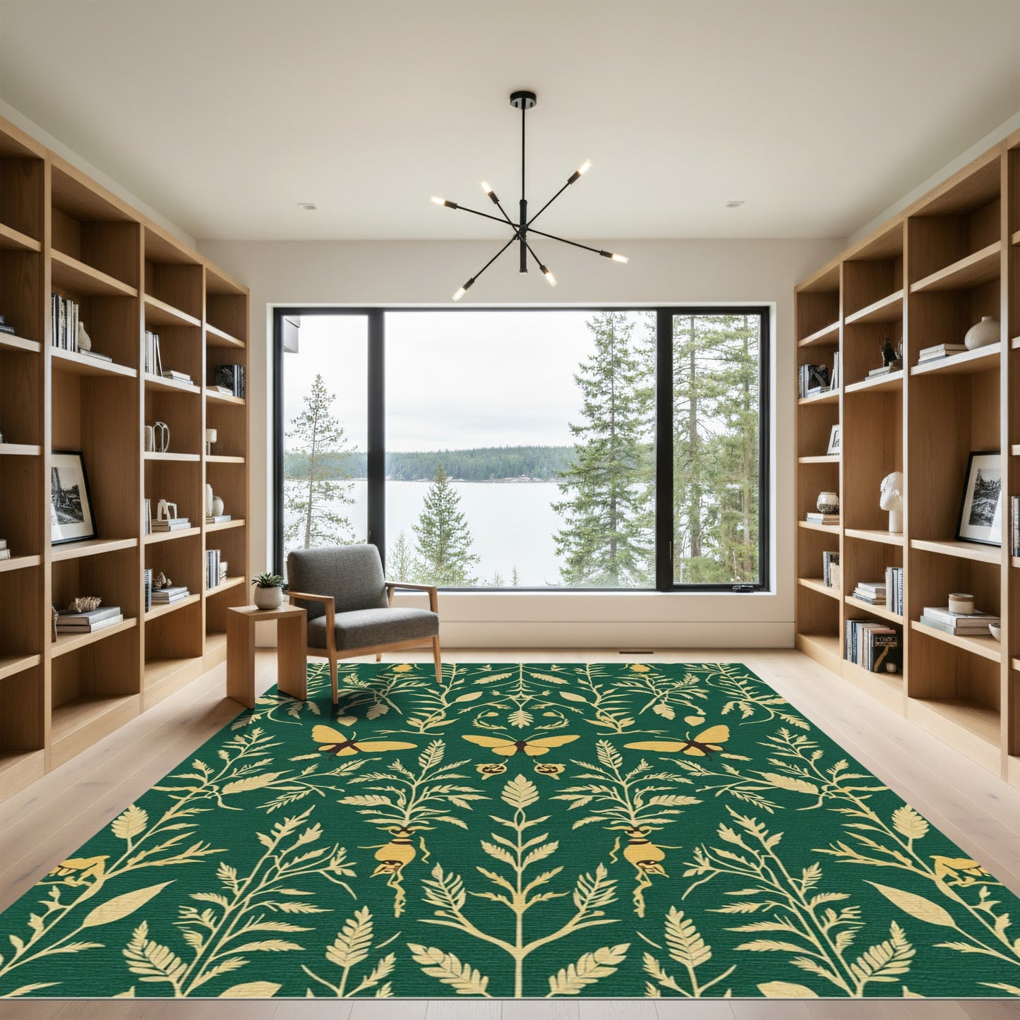 Emerald Green Botanical Butterfly Rug