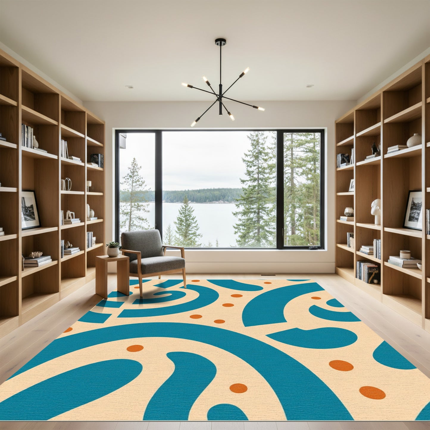 Teal Orange Abstract Swirl Dots Rug