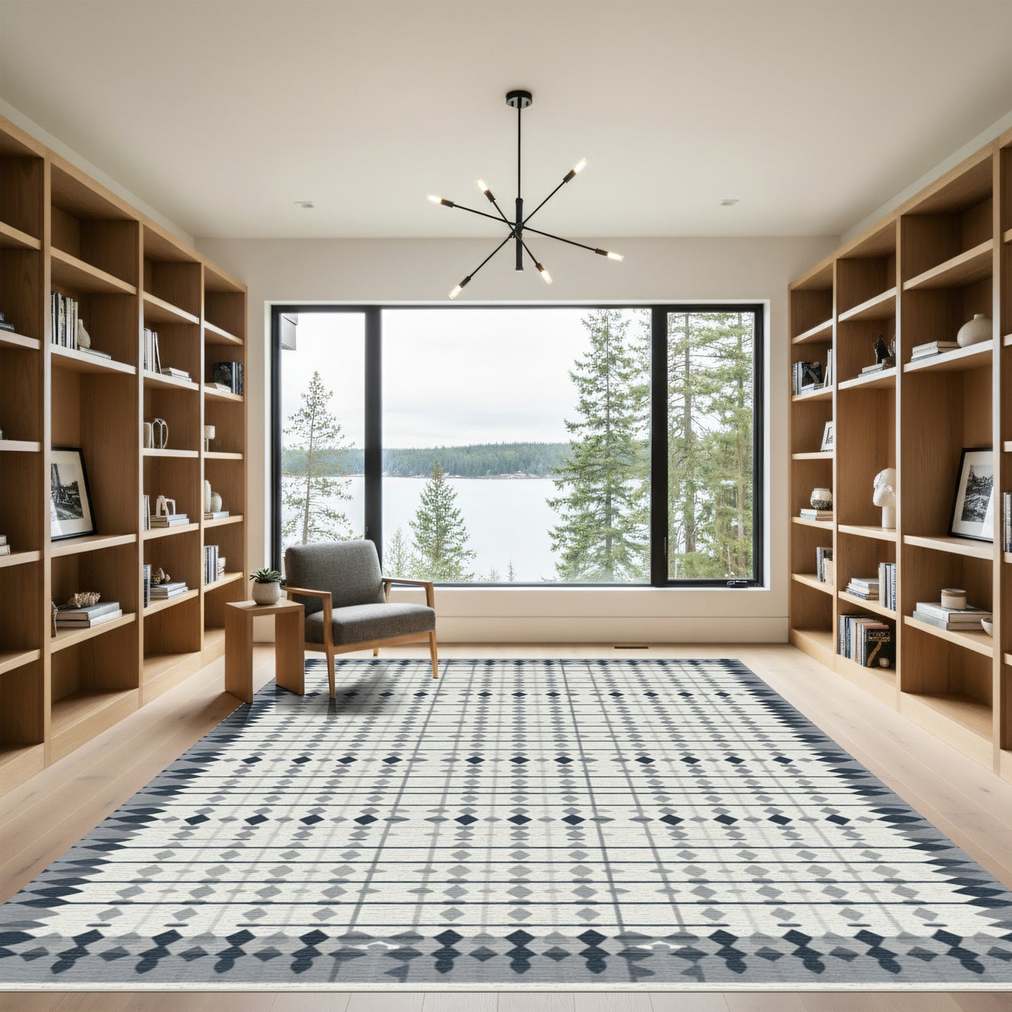 Grey Diamond Lattice Geometric Rug
