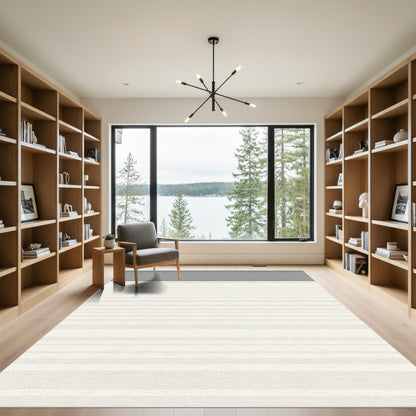 Subtle Gray Cream Stripe Rug