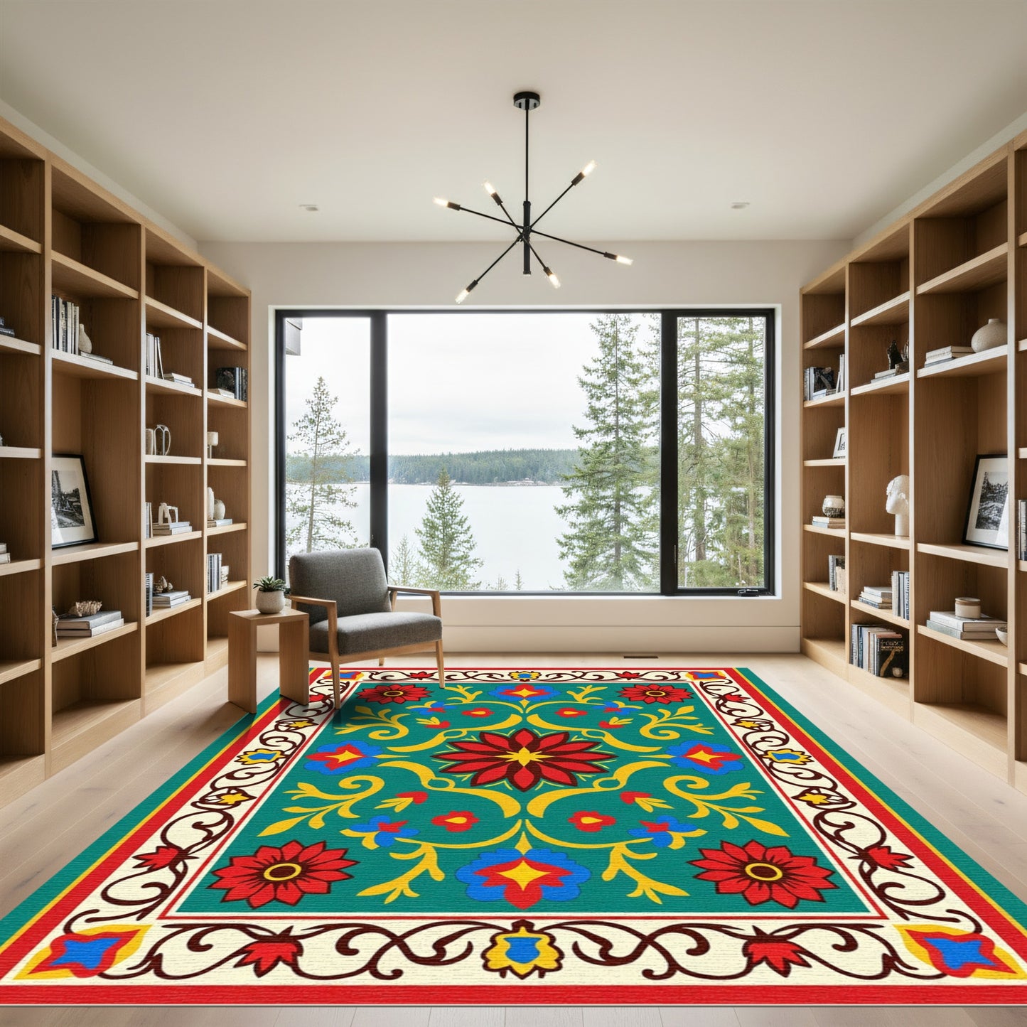 Bold Floral Medallion Teal Red Rug