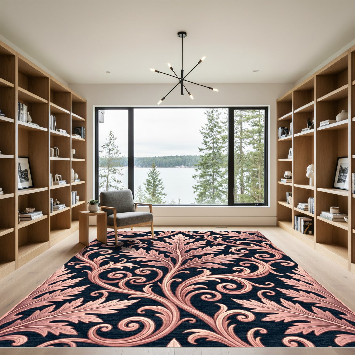 Rose Gold Vine Scrollwork Rug