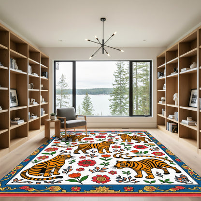 Dynamic Orange Tiger Floral Arrangement Rug