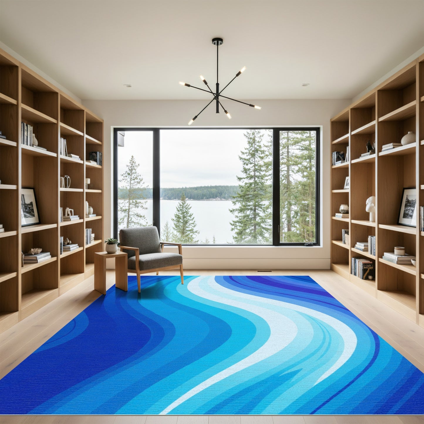 Ocean Blue Wide Curving Stripes Rug