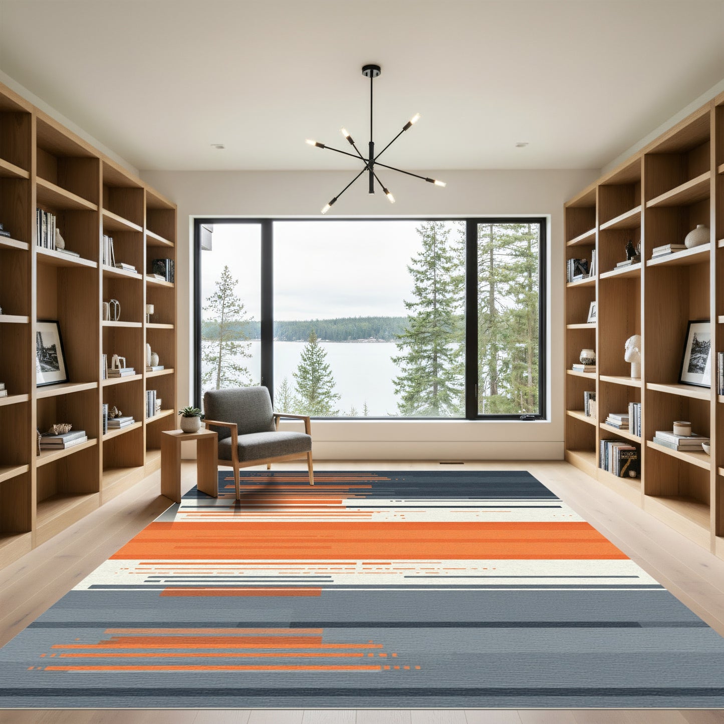 Abstract Orange Gray Stripe Sequence Rug