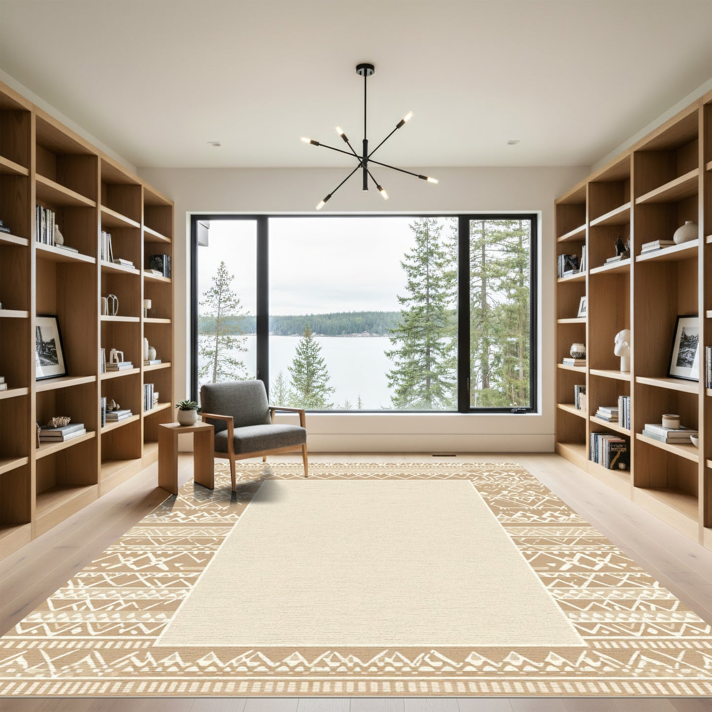 Neutral Earthy Tone Tribal Border Rug