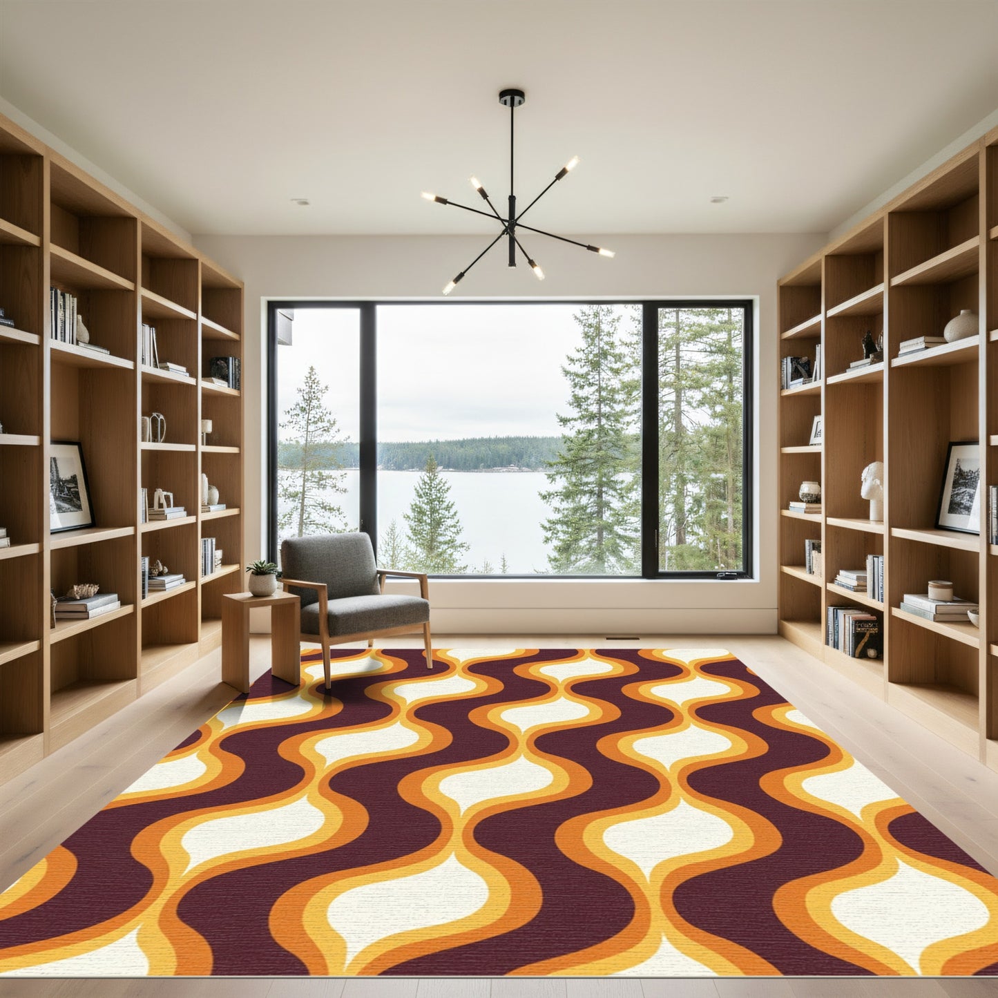 Retro Orange Cream Wavy Ogee Rug