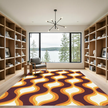 Retro Orange Cream Wavy Ogee Rug