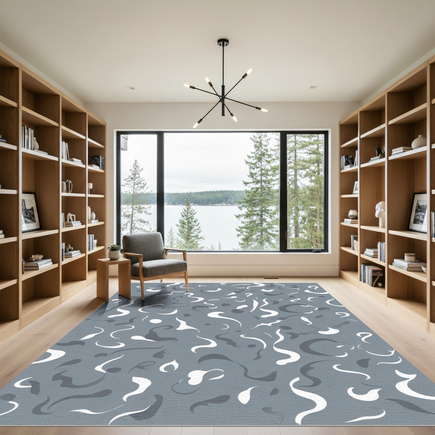 Grey White Swirls Abstract Composition Rug
