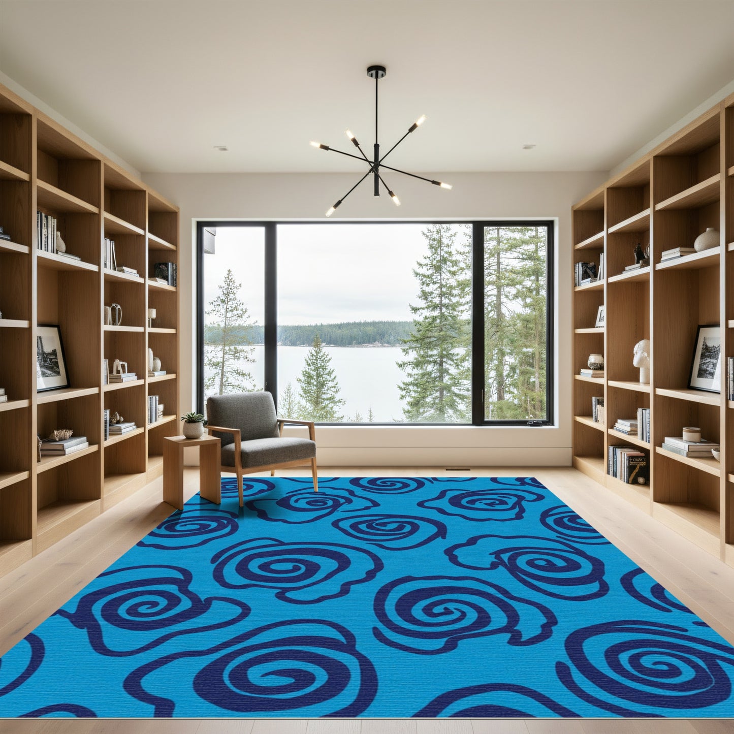 Bight Blue Swirl Rose Arrangement Rug