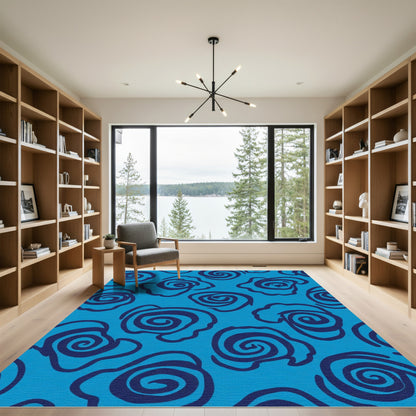 Bight Blue Swirl Rose Arrangement Rug