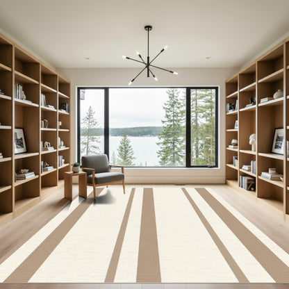 Alternating Beige Cream Vertical Lines Rug