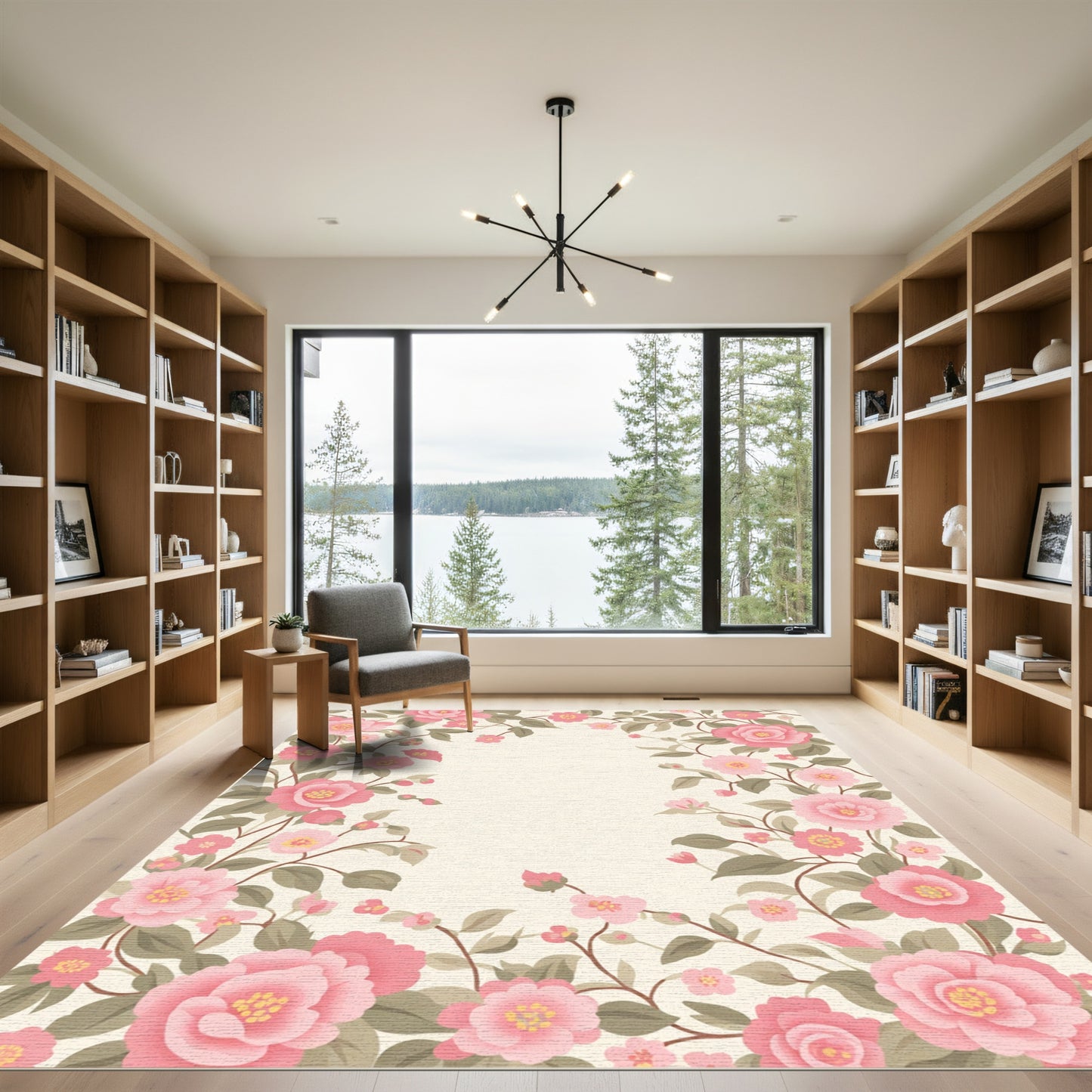 Delicate Pink Floral Garland Rug