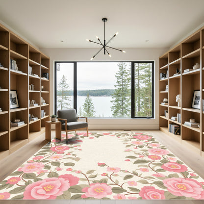 Delicate Pink Floral Garland Rug