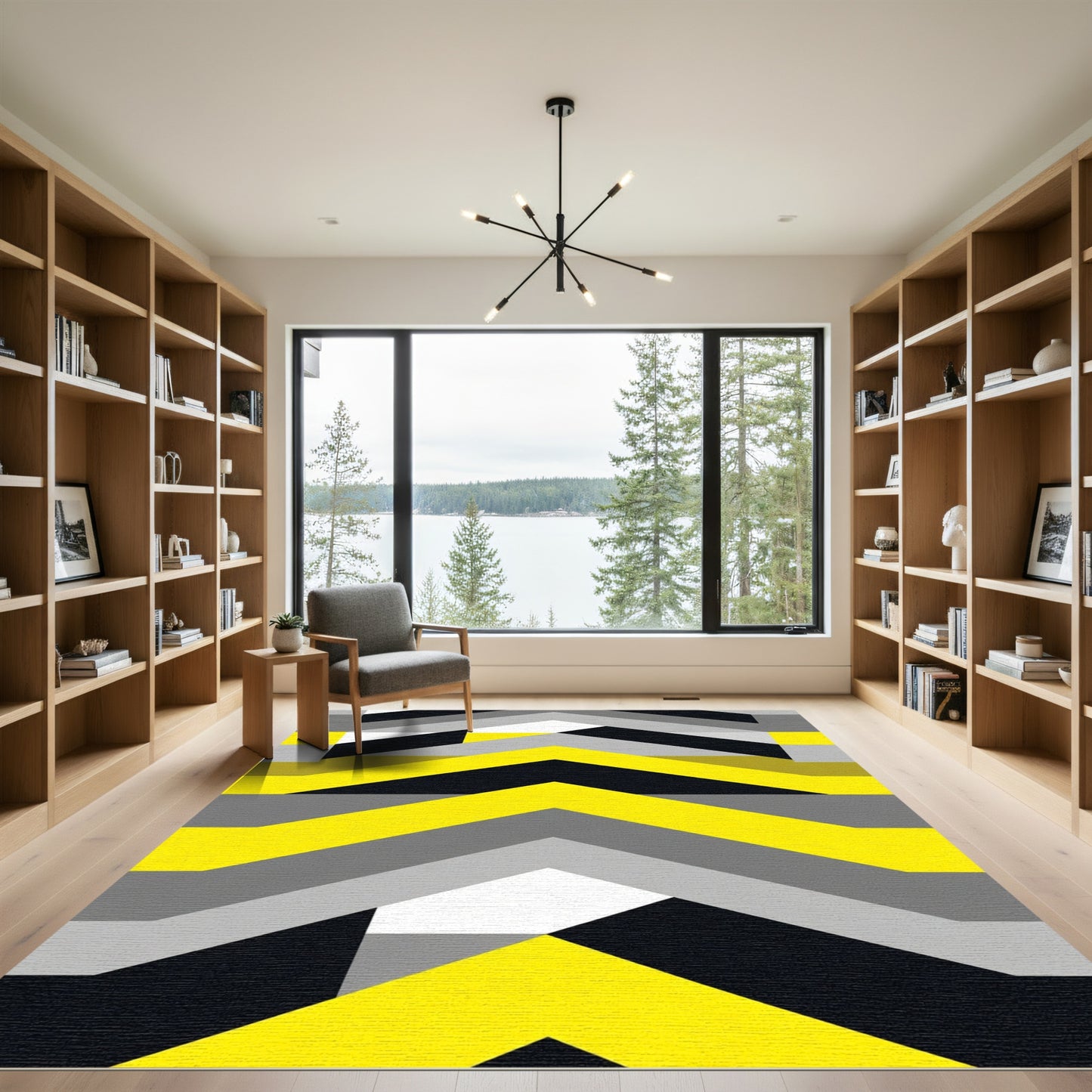 Modern Yellow Gray Black Chevron Rug