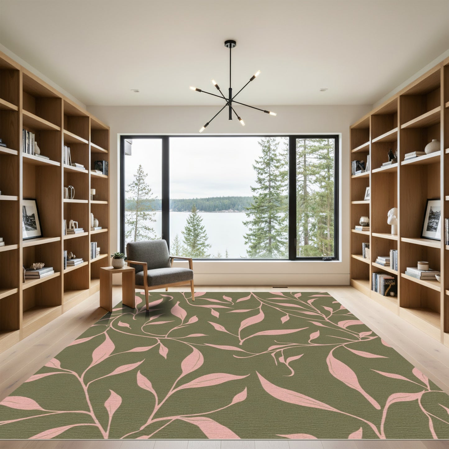 Blush Pink Vine Swirl Olive Rug