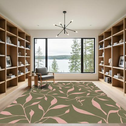 Blush Pink Vine Swirl Olive Rug