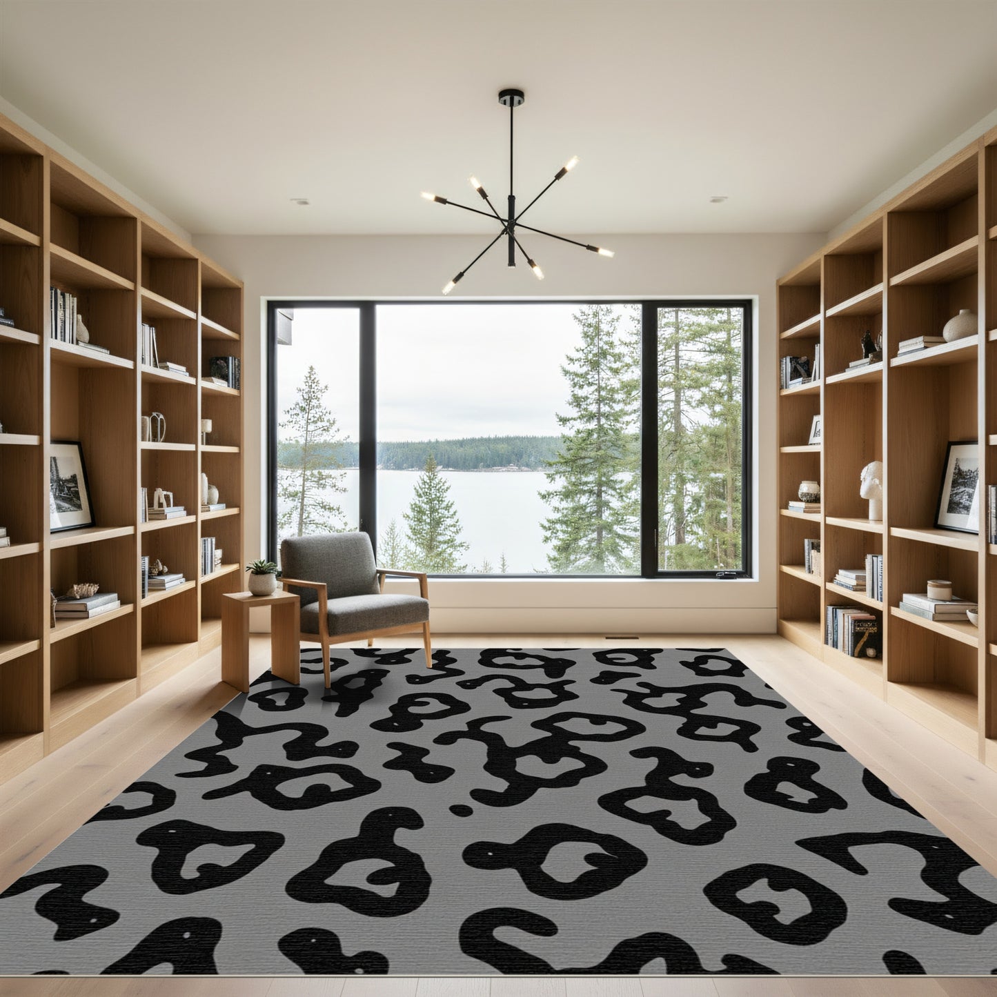 Gray Black Abstract Spots Rug