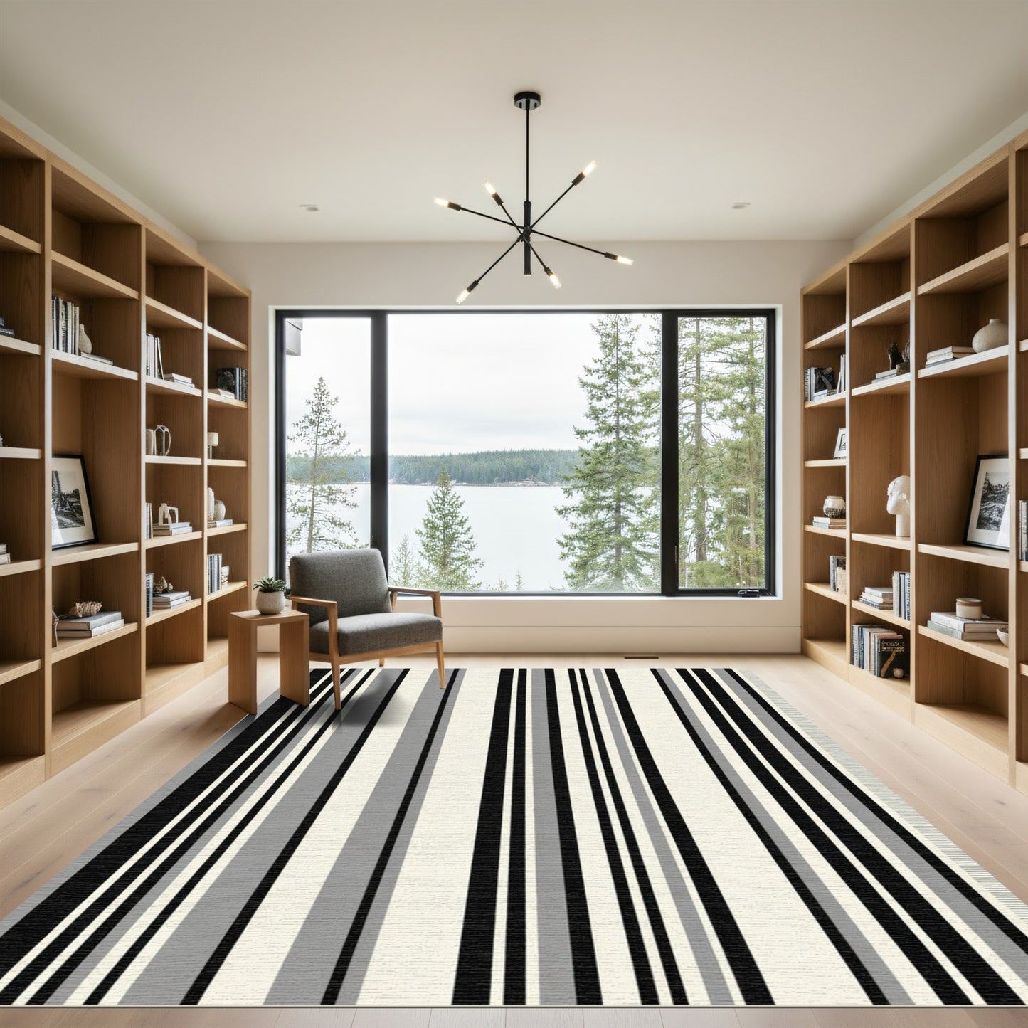 Chic Black White Gray Stripe Rug